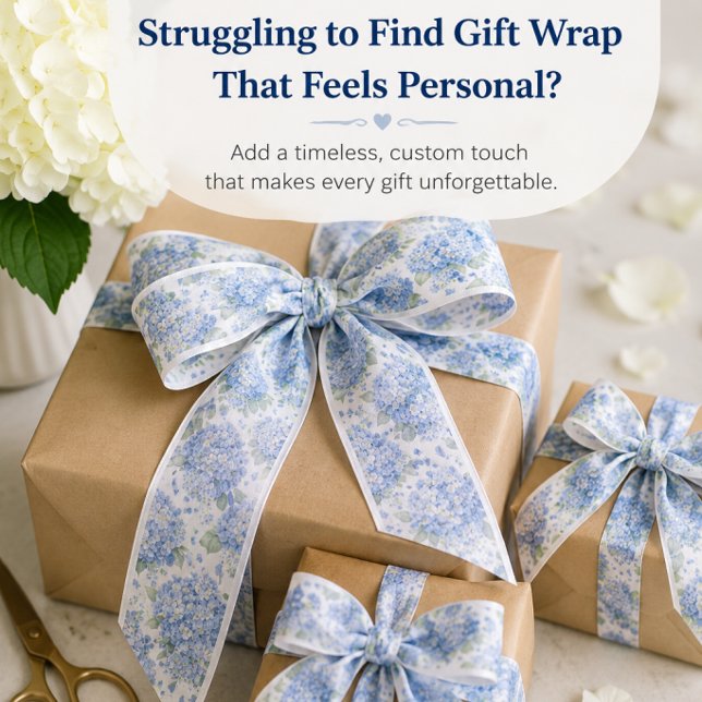 En Satin Ruban de fleurs d'hydrangea bleue pour cadeau (Elegant blue hydrangea ribbon for luxury gift wrapping, weddings, gift baskets, and boutique gifting)