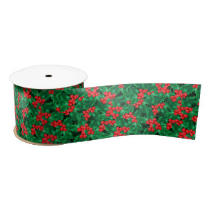 En Satin Ruban de houx de Noël à l'aquarelle