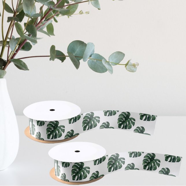 En Satin Ruban de mariage à feuille de Monstera verte (Créateur téléchargé)