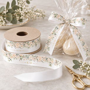 En Satin Ruban de mariage floral à initiale avec touche de