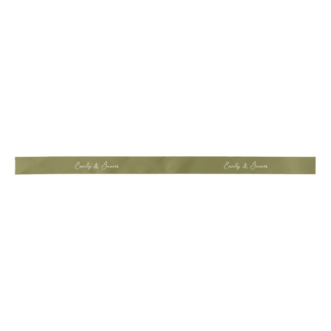 En Satin Ruban de mariage personnalisé vert olive (Devant)