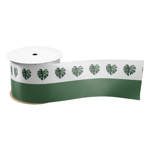 En Satin Ruban de mariage Vert feuille tropicale Monstera (Bobine)