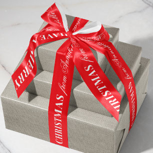 En Satin Ruban de Noël Cadeau Joyeux Noël Police Mixte Roug