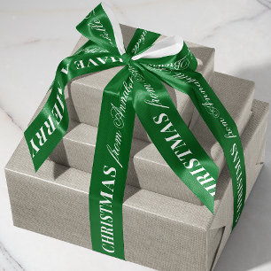 En Satin Ruban de Noël Cadeau Joyeux Noël Police Mixte Vert