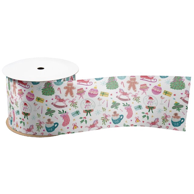 En Satin Ruban de Noël Coloré (Festive Ribbon with Whimsical Doodles for Holiday Gifts and Décor — by Painted Paperie)