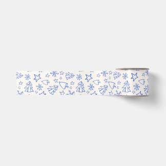 En Satin Ruban de Noël Doodle Bleu