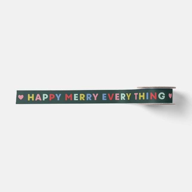 En Satin Ruban de Noël Green Happy Merry Everything (Devant)
