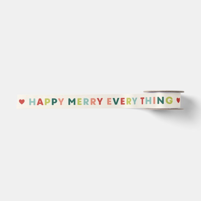 En Satin Ruban de Noël « Ivory Happy Merry Everything » (Devant)