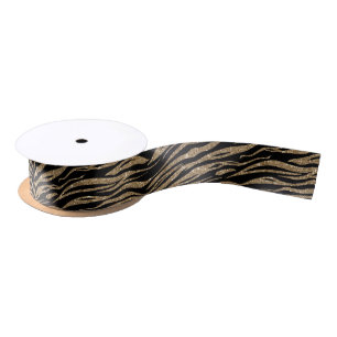 En Satin Ruban de tissu motif de tigre d'or noir