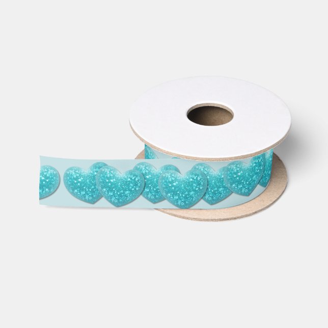 En Satin ruban des coeurs océaniques turquoise (Bobine)