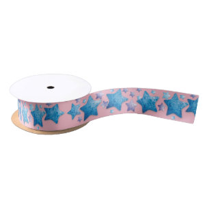 En Satin ruban d'étoiles bleu et violet congelé