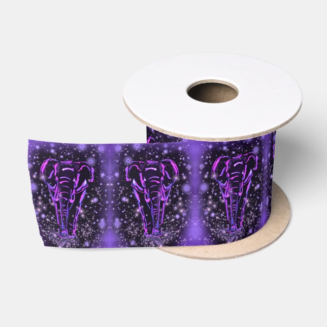 En Satin Ruban Eléphants rose violet néon (Bobine)