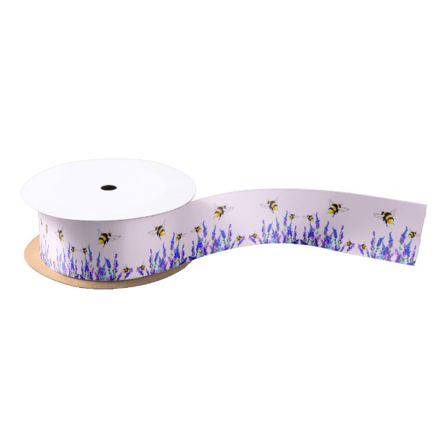 En Satin Ruban Fleurs de printemps et abeilles (Bobine)
