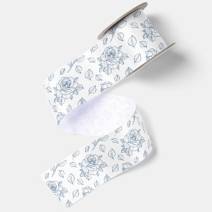 En Satin Ruban floral bleu acier à motif Rose déambulante d
