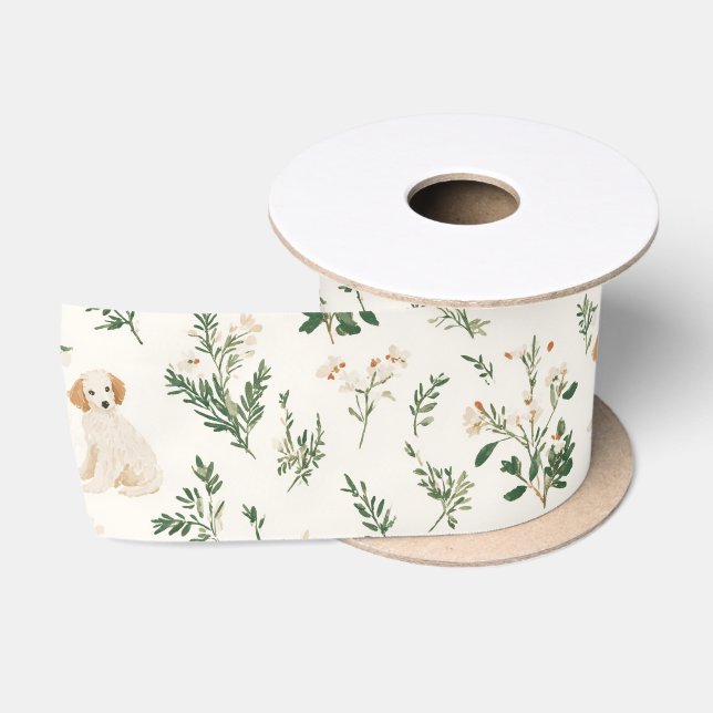 En Satin Ruban Floral Chiot (Bobine)