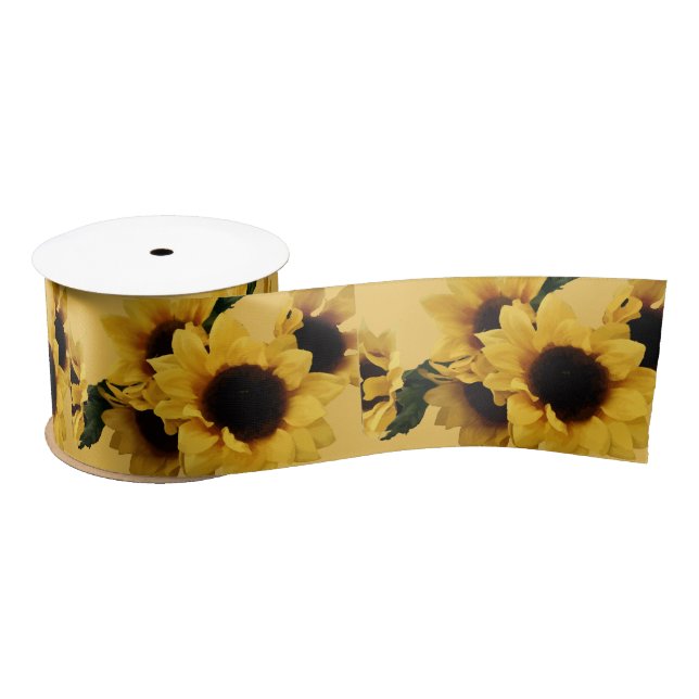 En Satin Ruban floral de tournesol jaune (Bobine)