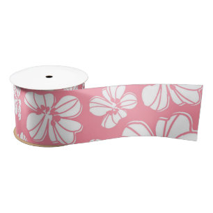 En Satin Ruban floral hawaïen de rose et blanc grand