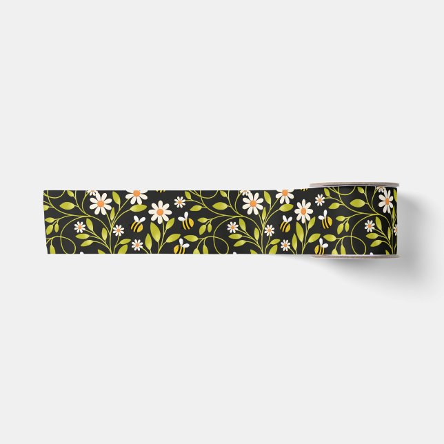 En Satin Ruban floral noir botanique Bee & Daisy (Devant)