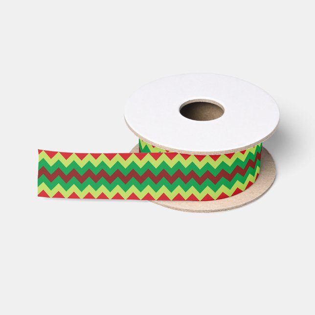 En Satin Ruban motif rouge vert chevron (Bobine)
