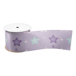 En Satin Ruban Multicolore Pastel Purple, Rose, Etoiles Bla