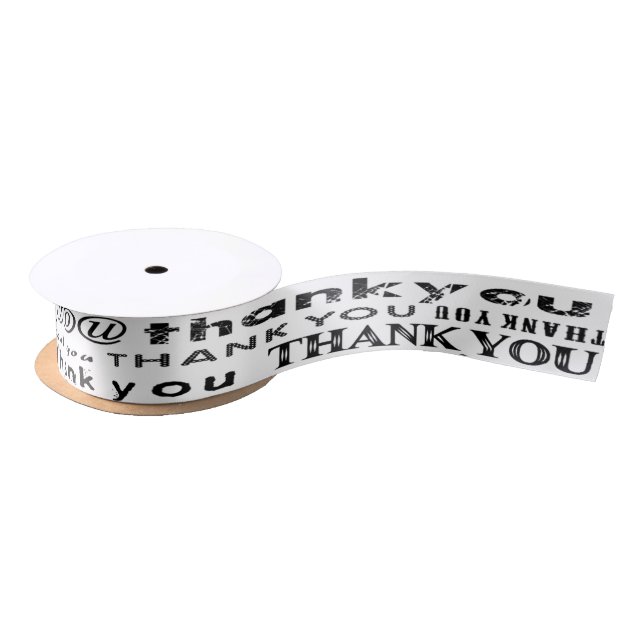 En Satin Ruban noir et blanc de typographie de MERCI (Bobine)