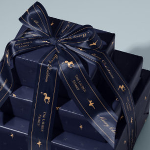En Satin Ruban personnalisé de Noël luxe bleu