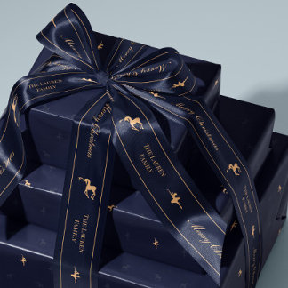 En Satin Ruban personnalisé de Noël luxe bleu