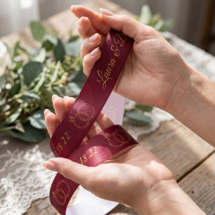 En Satin Ruban personnalisé mariage Bourgogne avec noms
