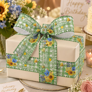 En Satin Ruban personnalisé vert à carreaux floraux pour an