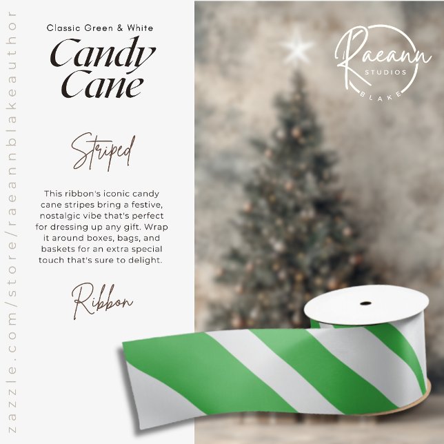 En Satin Ruban rayé classique vert et blanc à motif de cann (Créateur téléchargé)