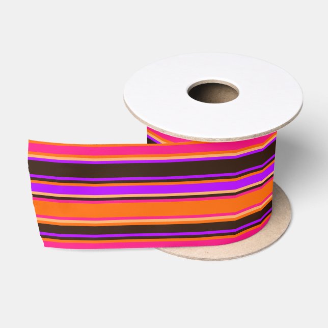 En Satin Ruban rayé orange, magenta et violet (Bobine)