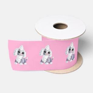 En Satin Ruban rose avec petit chiot