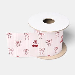 En Satin Ruban rose coquette à motif cerise