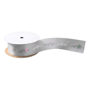 En Satin ruban rose de dinosaure