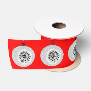 En Satin Ruban rouge argenté et ornement blanc