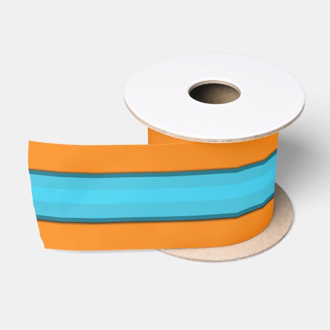 En Satin Ruban satiné Aqua Orange Large Stripes (Bobine)