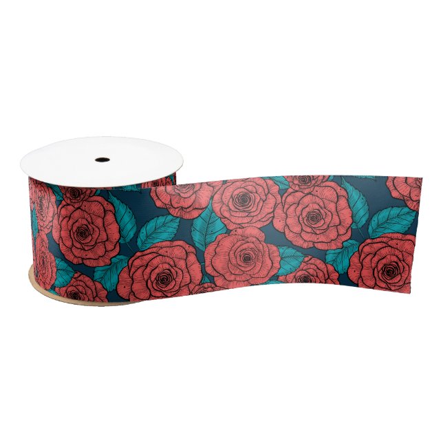 En Satin Ruban satiné aux roses rouges (Bobine)