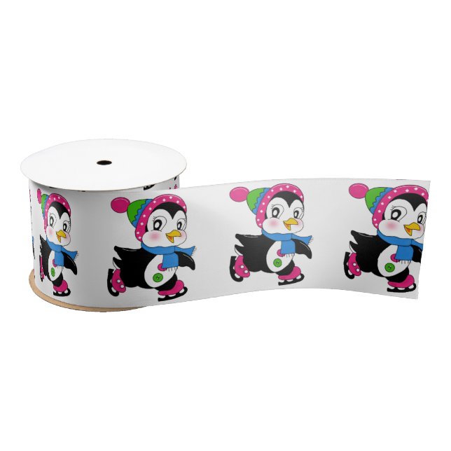 En Satin Ruban satiné/pingouins mignons (Bobine)