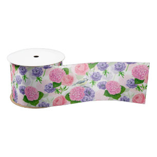En Satin Ruban satiné Tit oiseau et fleurs