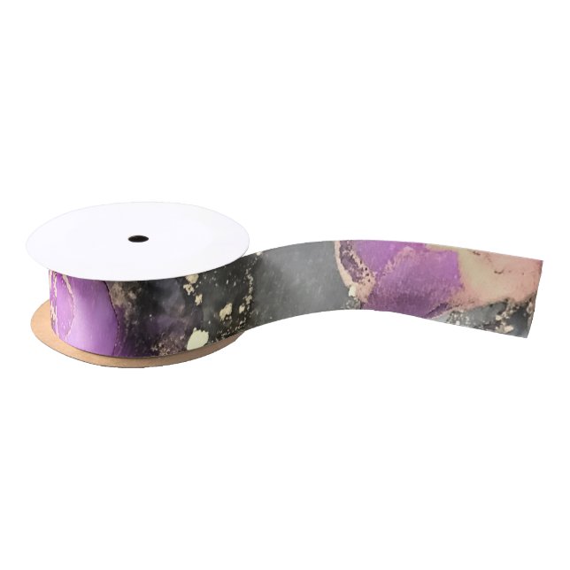 En Satin Ruban unique Abstrait Black Gold Purple (Bobine)