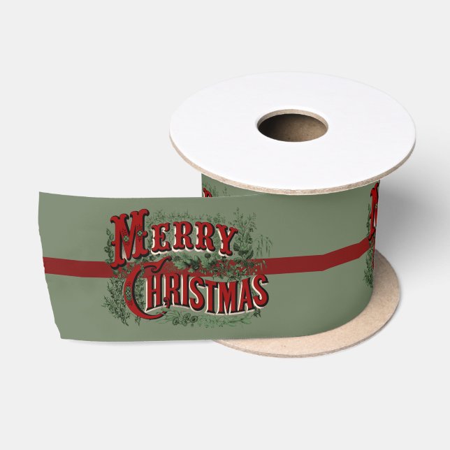 En Satin Ruban vert de Noël 1876 Merry Christmas (Bobine)