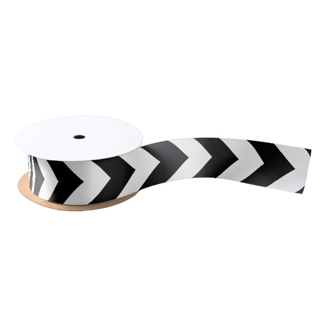 En Satin Ruban vertical Chevron noir et blanc moyen (Bobine)