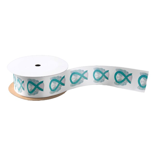 En Satin Sensibilisation turquoise Angels de ruban Dessins  (Bobine)