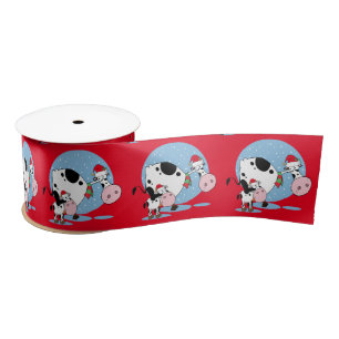 En Satin Vaches de Noël avec chapeau de Noël ruban