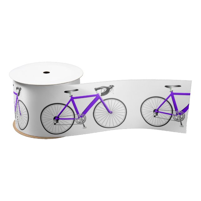 En Satin Vélo violet sur ruban satiné blanc (Bobine)