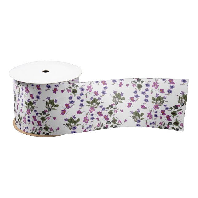 En Satin Violets Garlands Ruban satiné 3" (Bobine)