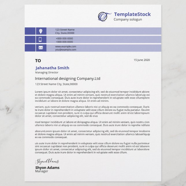 En-tête de la lettre d'entreprise (Devant)