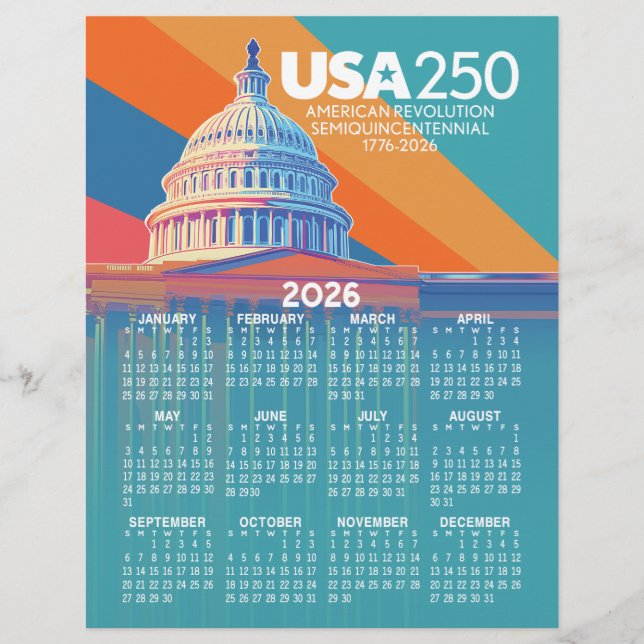 En-tête De Lettre 2026 Calendar with USA 250 Capital Dome America (Devant)