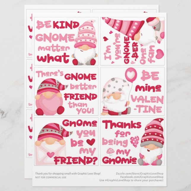 En-tête De Lettre 6 Gnome Kids Classroom Valentine's Day Cards (Devant / Derrière)