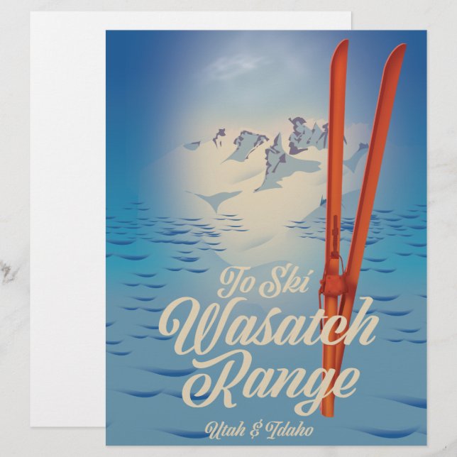 En-tête De Lettre Affiche de ski Wasatch Range Utah & Idaho (Devant / Derrière)